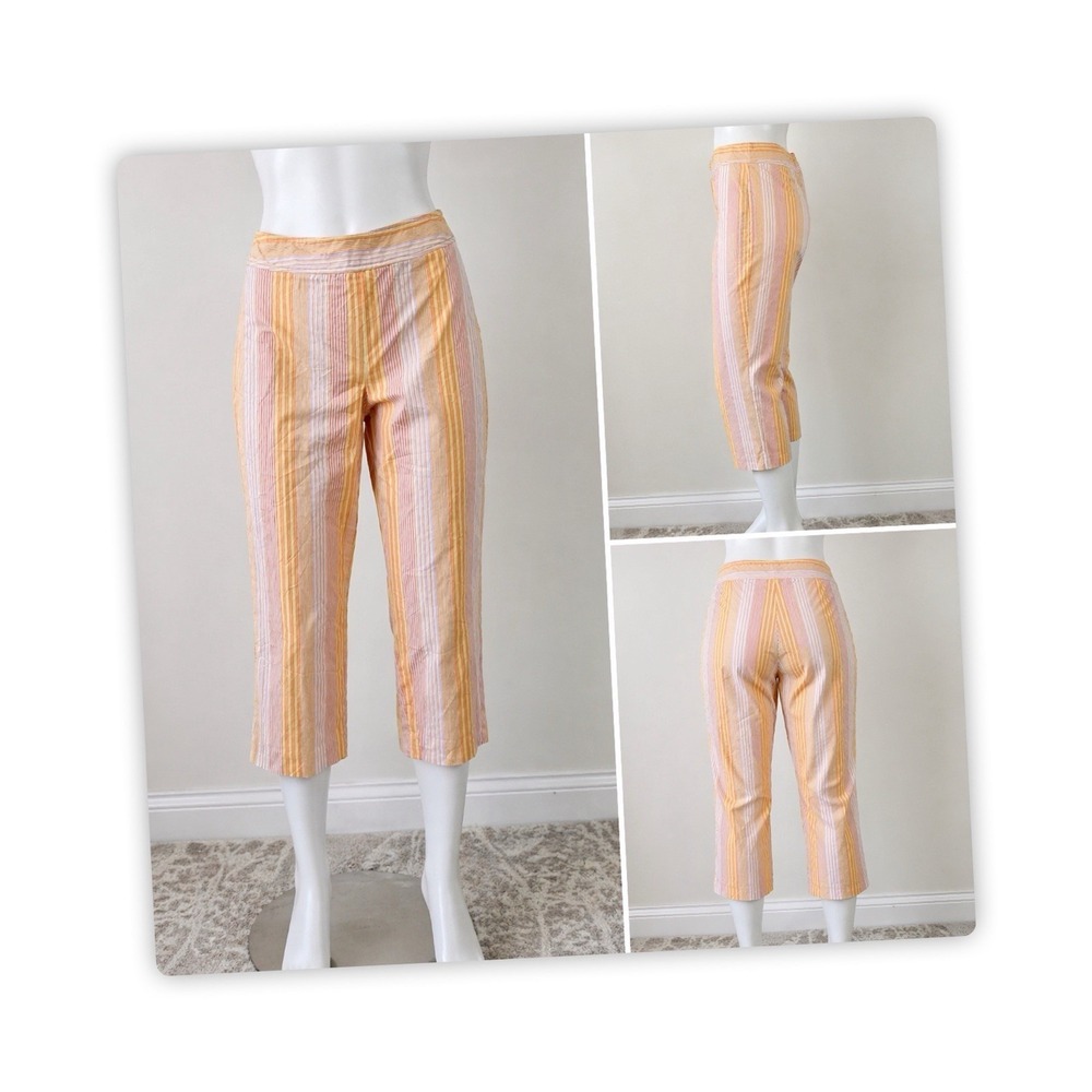 Talbots Women's Cropped Pants Size 8 Striped Orange Yellow Stretch Capri Casual